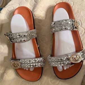 Elegant Silver Sandals with Gold Accent